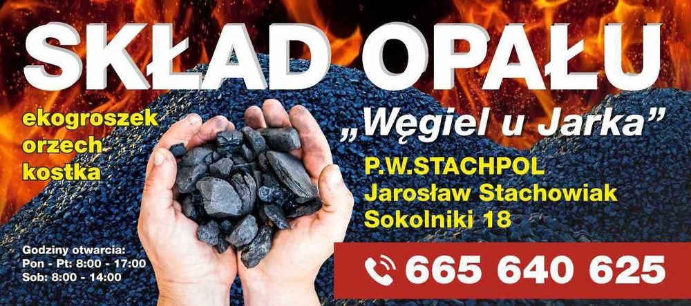 Skład opału. Węgiel Polski Kostka Groszek Orzech KOMIR Pellet