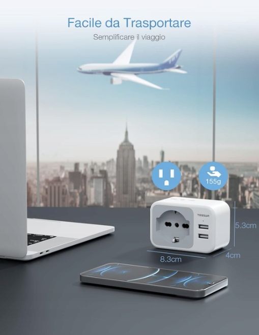 TESSAN Amerykański adapter z 2 USB, adapter amerykański z 2 gniazdami