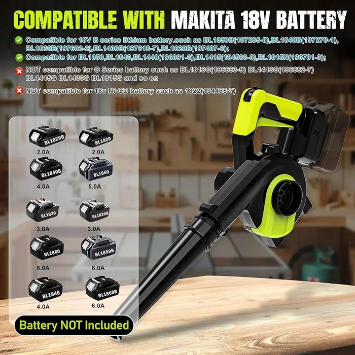 Bezprzewodowa dmuchawa/odkurzacz do liści, kompatybilny z Makita 18V