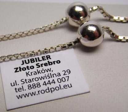 Długi srebrny łańcuszek kostka zdobiona kulkami 83 cm. 1,5 mm.