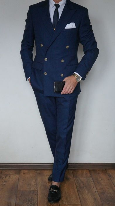 Garnitur Dwurzędowy Nowy Lavard Roz. 46 Kol. Granat Krata Fit