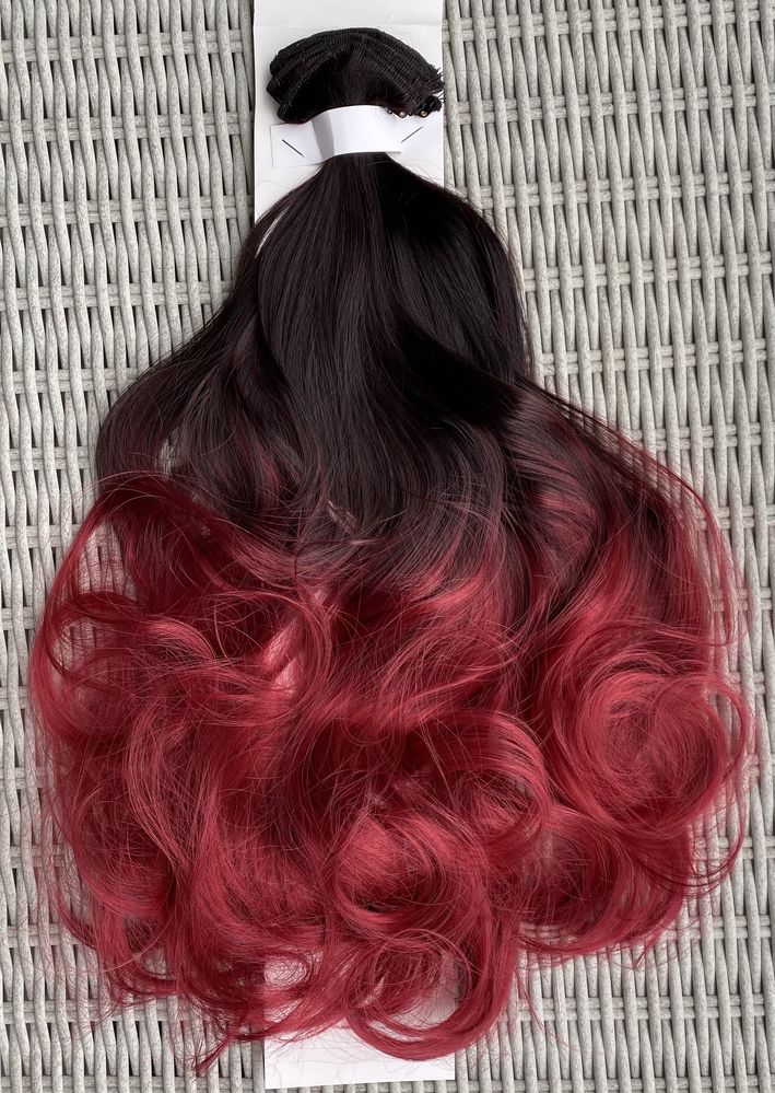 Premium Ultra włosy doczepiane, czarny / mahoń / ombre clip in ( 397 )