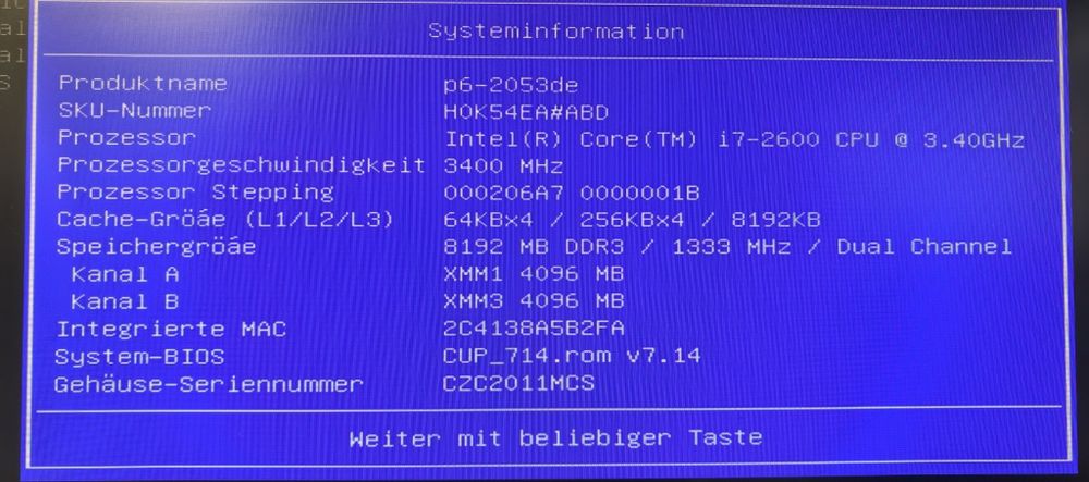 Комп'ютер HP/i7-2600/Ram 8Gb/HDD No/Video 2gb
