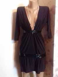 Черное мини платье короткое с паетками пайетками паедками сукня
