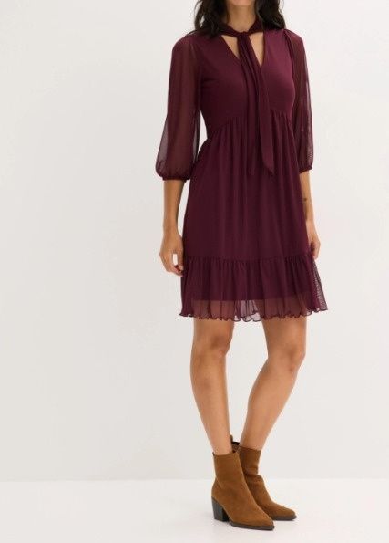 B.P.C sukienka bordowa z siateczki z krawatką 44/46.