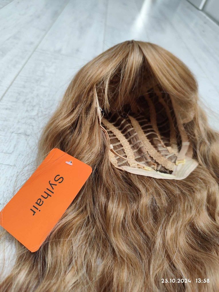 Piękna gęsta długa blond peruka z grzywką fale WIG refleksy