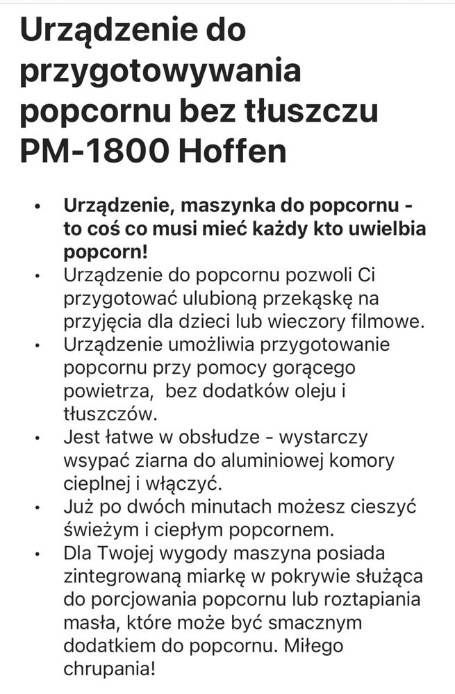 Maszynka do robienia popcornu HOFFEN