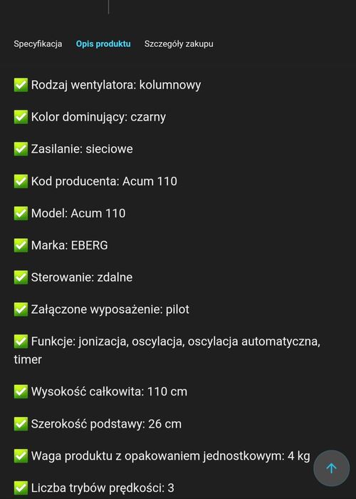 Wentylator kolumnowy Acum 110 czarny