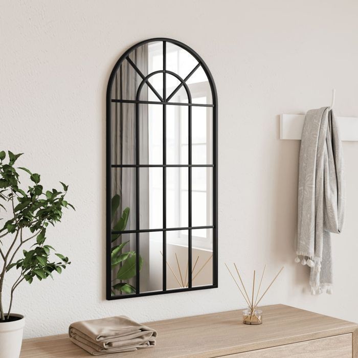 Vidaxl Lustro Ścienne, Czarne, 40X80 Cm, Zakończone Łukiem, Żelazo