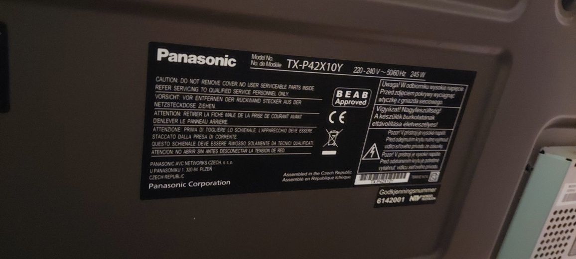 Telewizor Panasonic Telewizor 42" Plazmowy Panasonic TX-P42X10Y MPEG-4