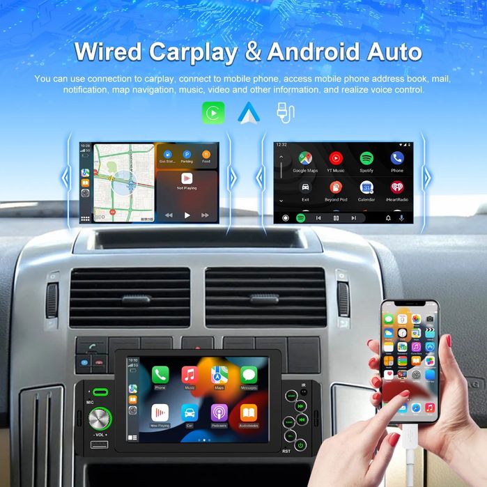 Rádio 1din 5 polegadas CARPLAY Android auto Bluetooth RDS NOVO