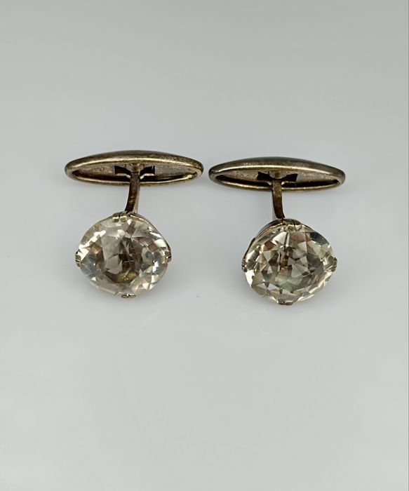 Советские серебряные запонки 875 пробы с горным хрусталем