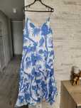 Sukienka długa maxi na ramiączkach w pawie biało-niebieska M/L H&M