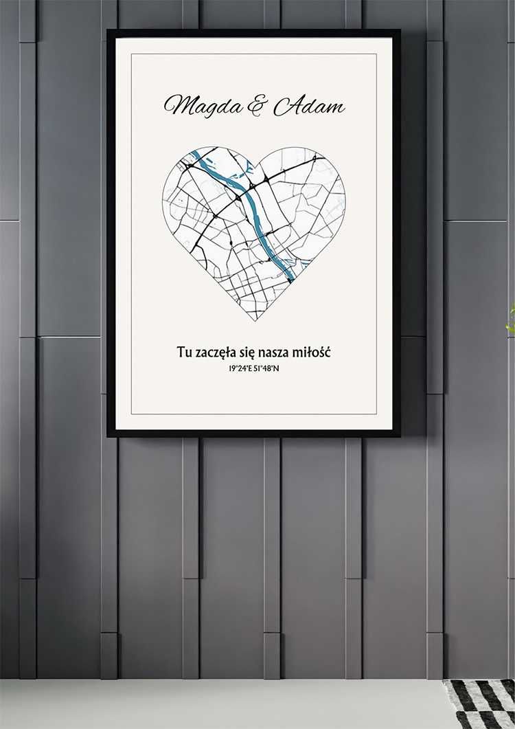 Mapa pierwszej randki w ramie - prezent dla ukochanej osoby - 40x50cm