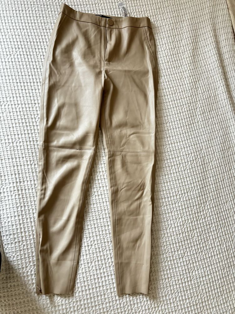 Zara spodnie rurki leginsy ekologiczna  skóra  ecru s 36