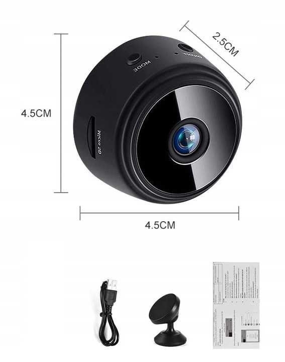 Mini kamera bezprzewodowa IP WiFi HD szpiegowska  magnes podstawka