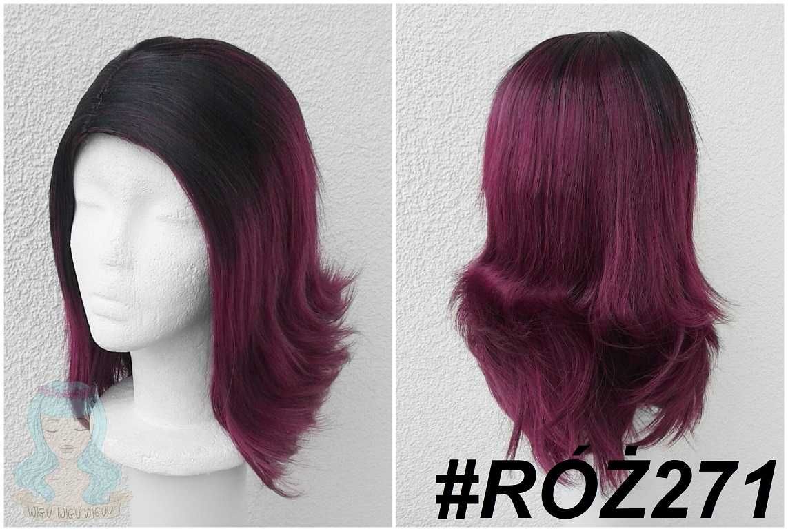 Różowa fioletowa bordowa peruka z odrostem przedziałkiem cosplay wig