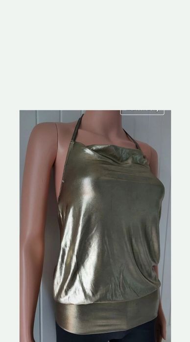 Zlota bluzka top dekolt halter odkryte ramiona KappAhl 134 140 lub XS