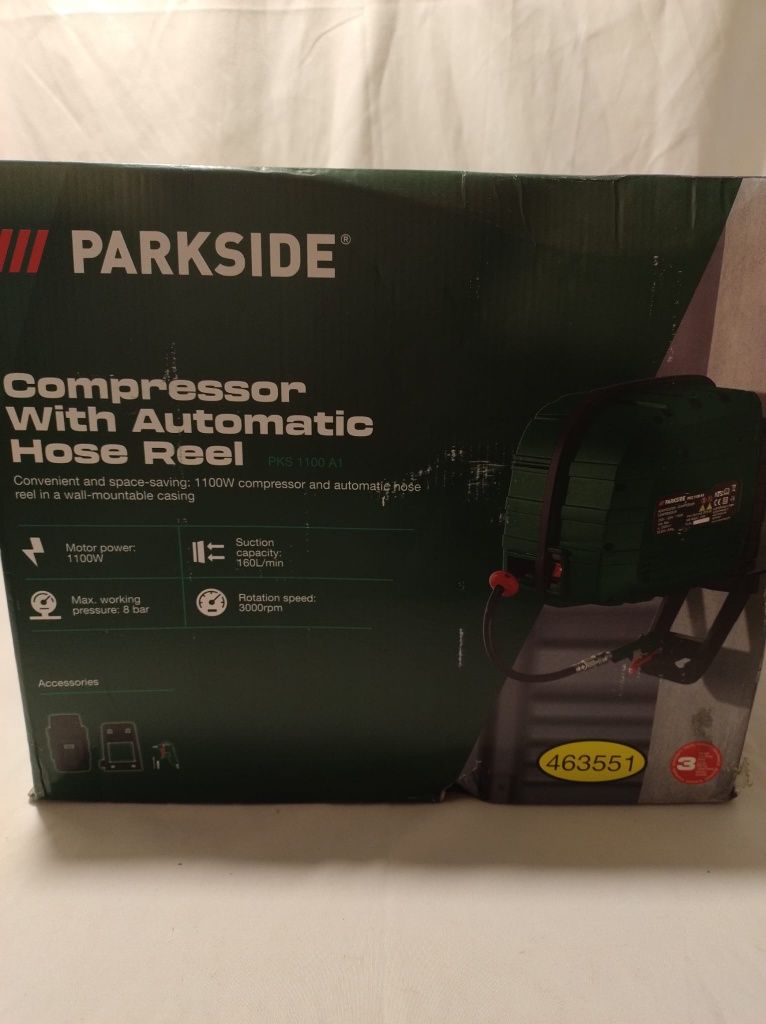 Kompresor wiszący z automatycznym wężem PKS 1100 W Parkside