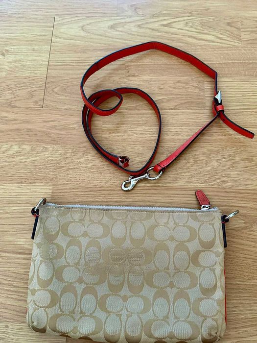 Mala Pouchette Crossbody Coach Bege e Vermelha