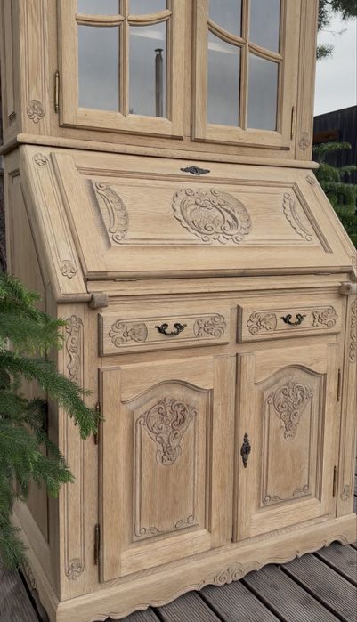 Dębowy sekretarzyk z nadstawką ,stan surowy