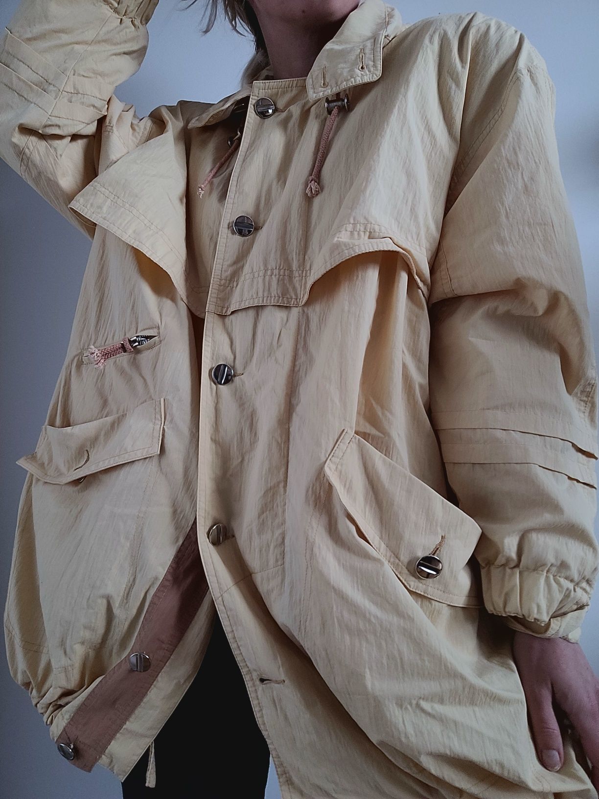 Żółta oldschoolowa parka z kapturem oversize unikat vintage