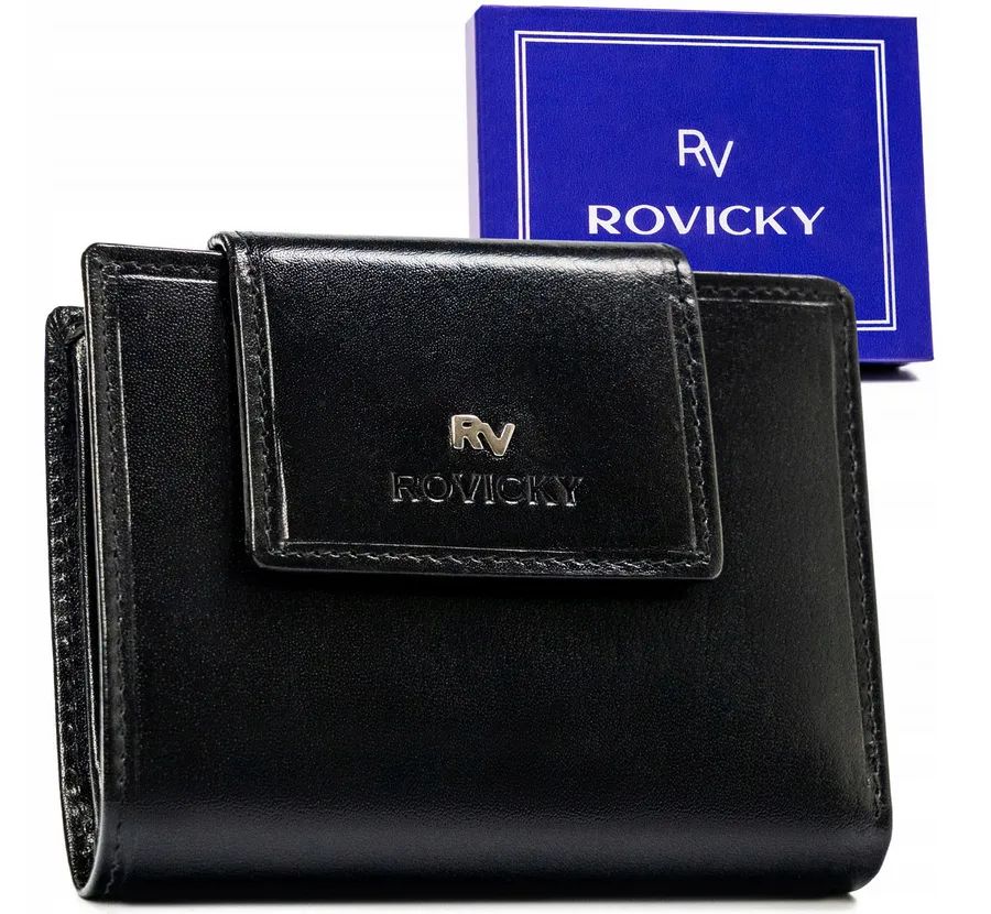 skórzany portfel na zatrzask z systemem rfid - rovicky