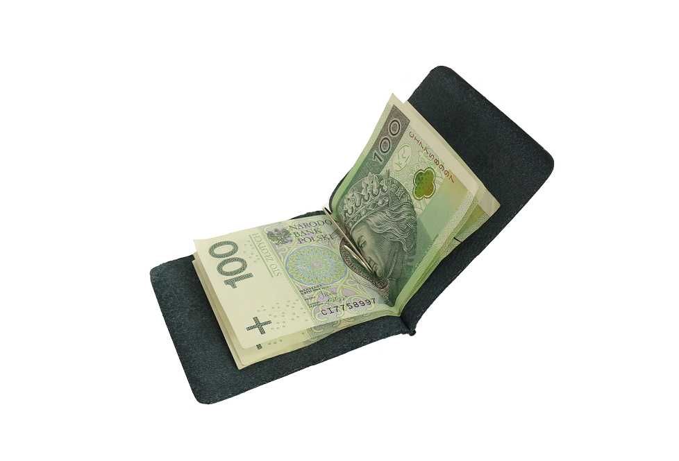 Męski elegancki skórzany portfel banknotówka slim granatowy