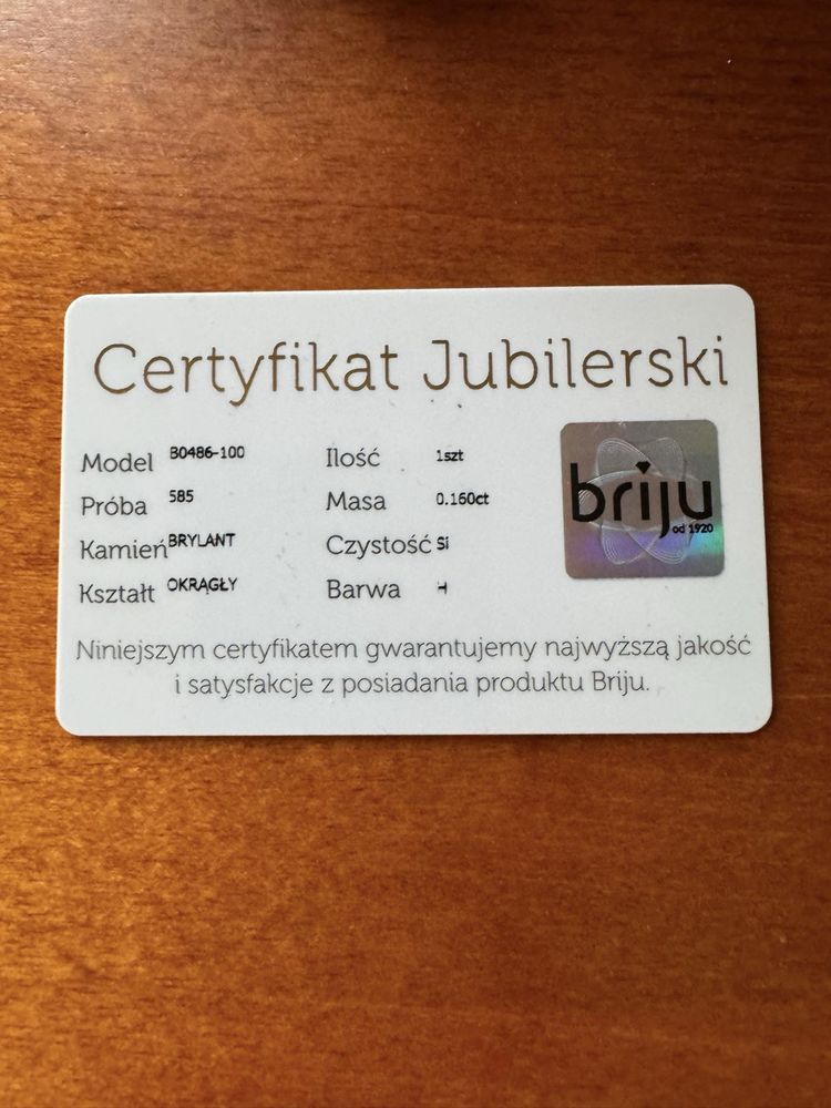 Brju pierscionek z diamentem certyfikat