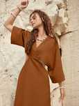 Sukienka Maxi Rozkloszowana Z Surowym Wykończeniem Casual Shein Xs 34