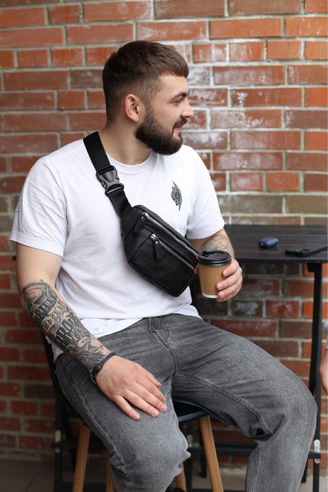 Шкіряна чоловіча сумка бананка, кожаная бананка мужская сумка барсетка