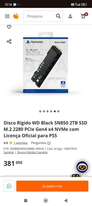 Disco rígido wd  black 2t. para PS5 o pc