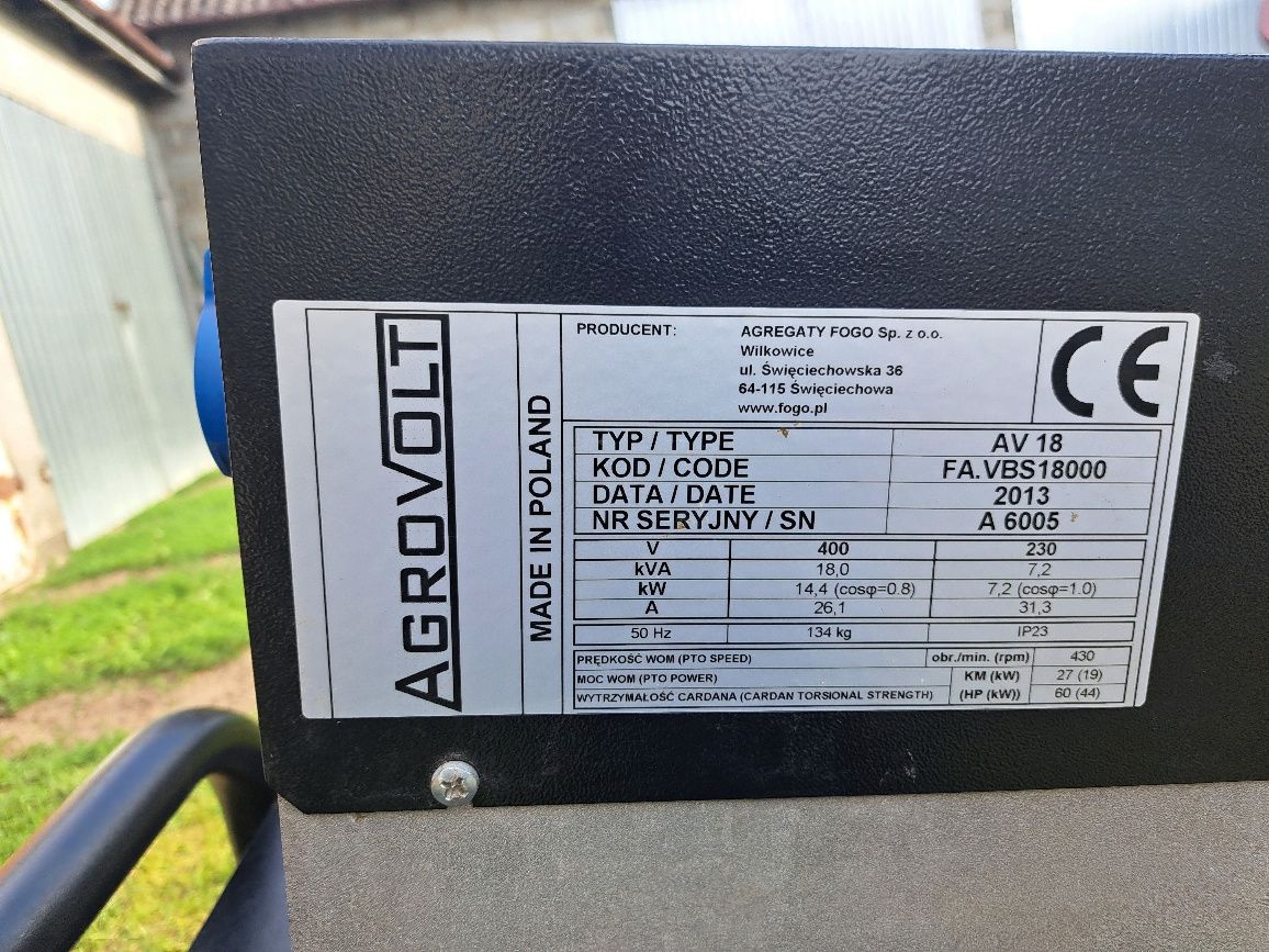 Agregat prądotwórczy 18kVA