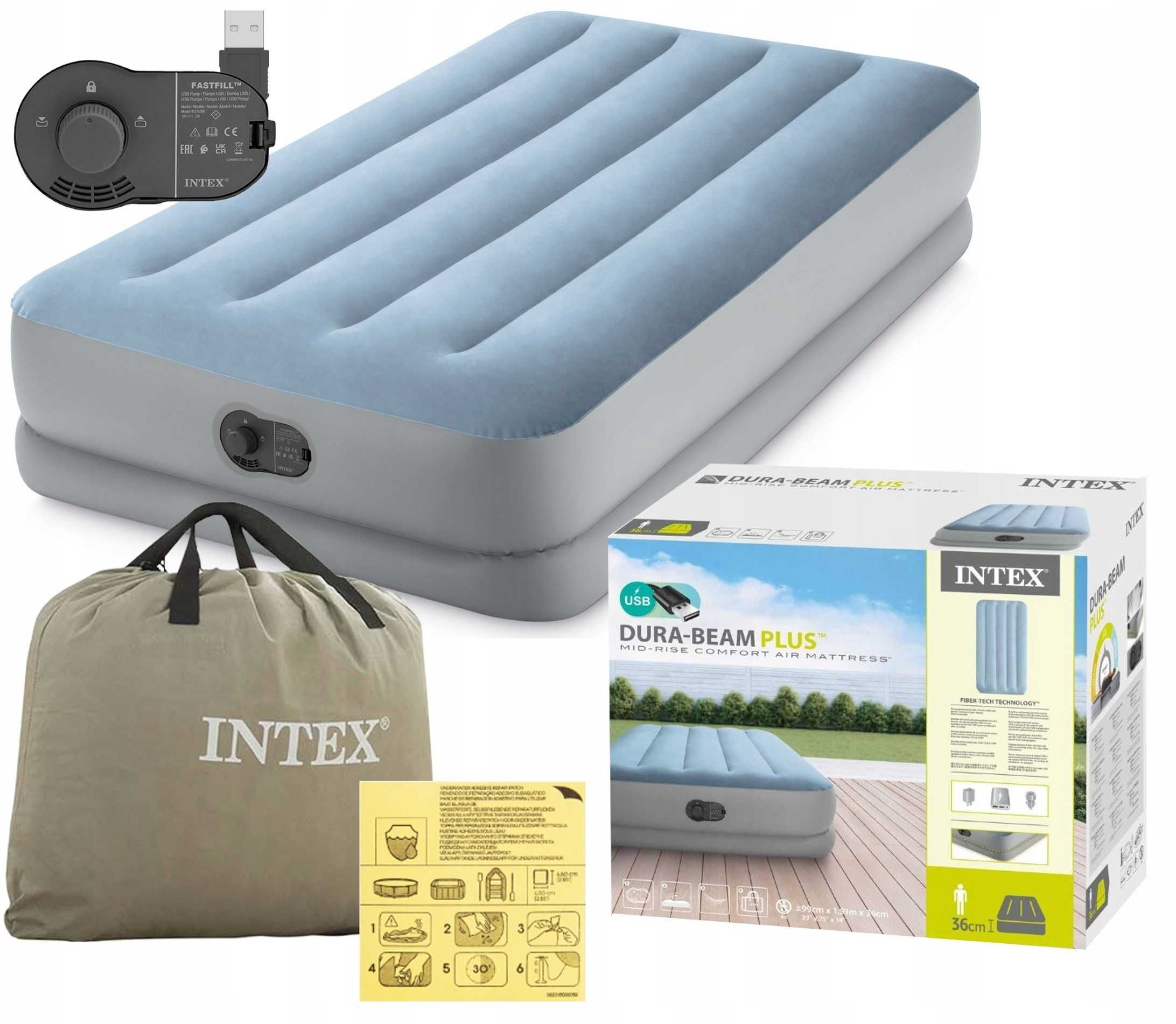 INTEX 64157 materac z pompką USB welurowy 99x191x36cm w429