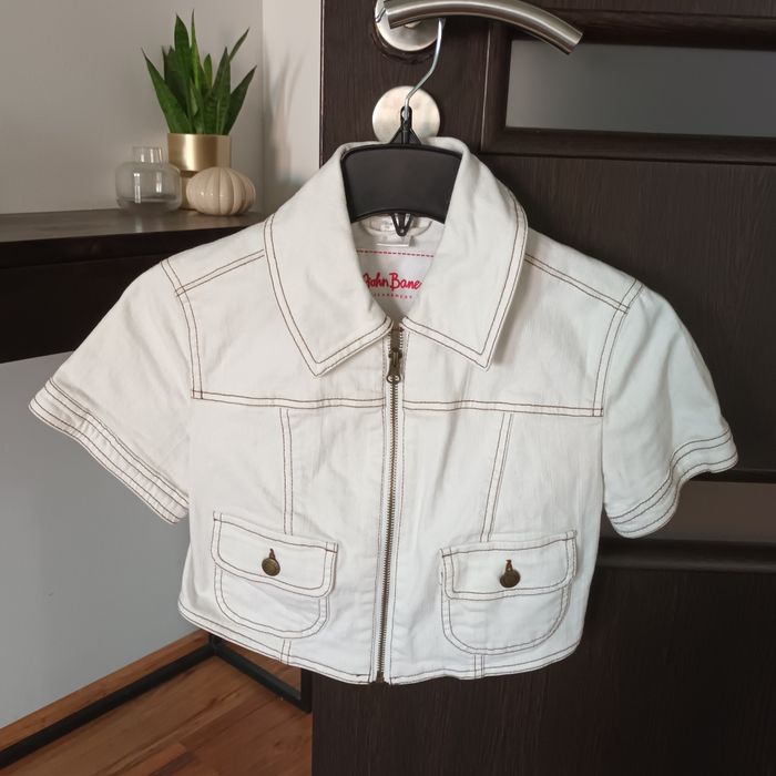 Kurtka 34 XS jeansowa biała narzutka damska krótki rękaw