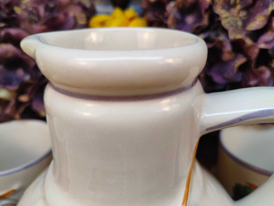 Ręcznie malowany dzbanek z kubeczkami - Liście i kiście winogron