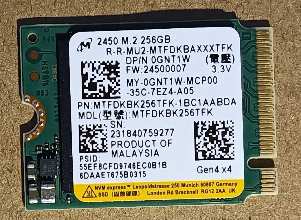 MiCRON 2450 PCI-Express Gen4 x4 Dysk SSD 256GB NVMe / PCIe M.2 2230