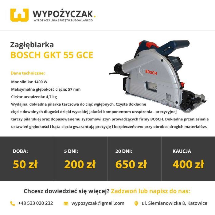 Piła/pilarka spalinowa, ukośnica, zagłębiarka, wyrzynarka - WYNAJEM