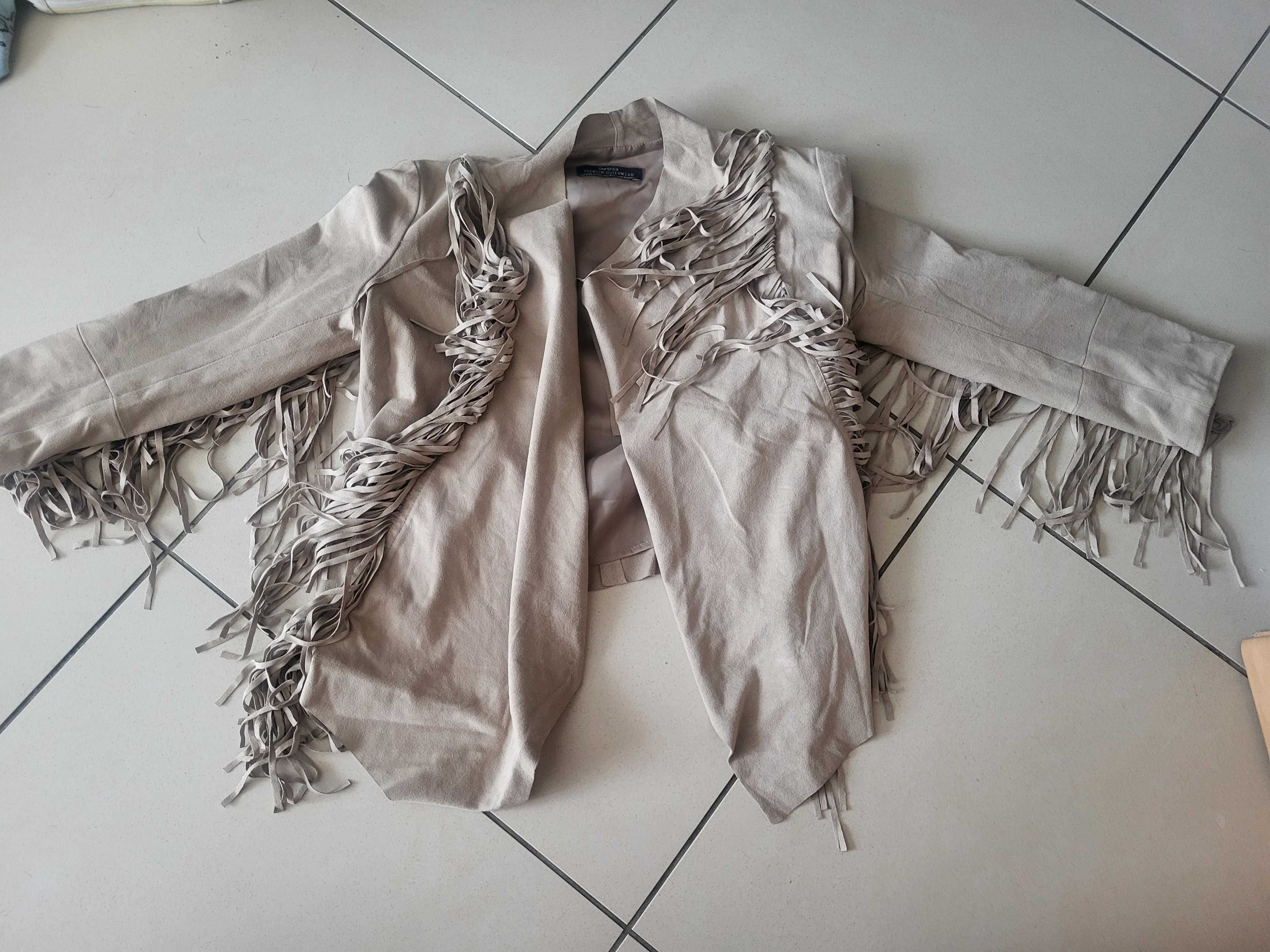 Narzutka Bershka frędzle boho 34 xs zamsz