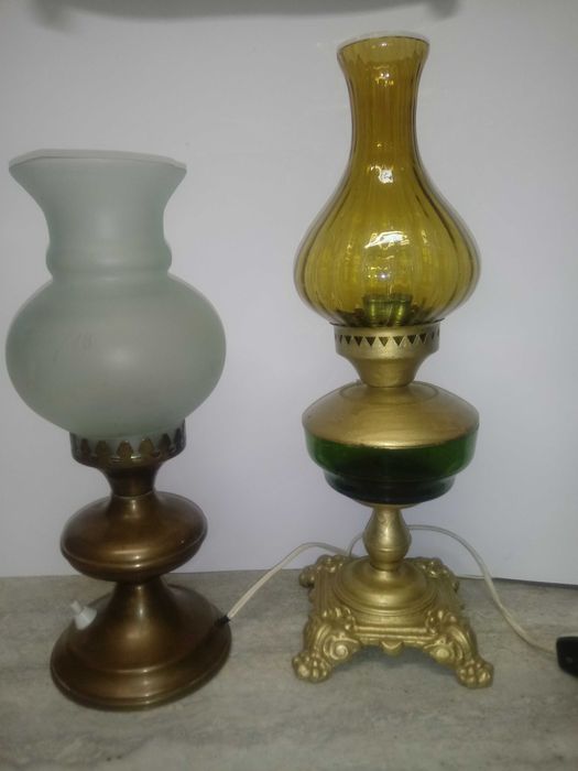 Unikatowa  lampa stołowa  mosiądz + szkło