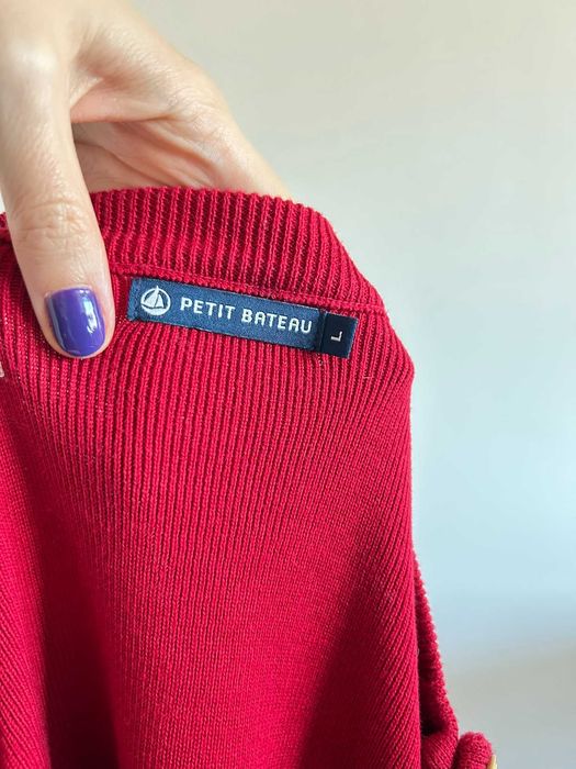 Czerwony damski sweter bawełniany dzianinowy L Petit Bateau