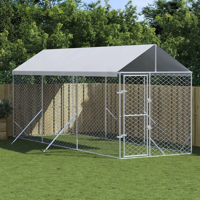 Vidaxl Kojec Dla Psa, Z Dachem, Srebrny, 2X6X2,5 M, Stal Galwanizowana