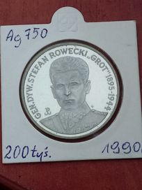 Srebrna moneta kolekcjonerska 200 000 zł 1990 r