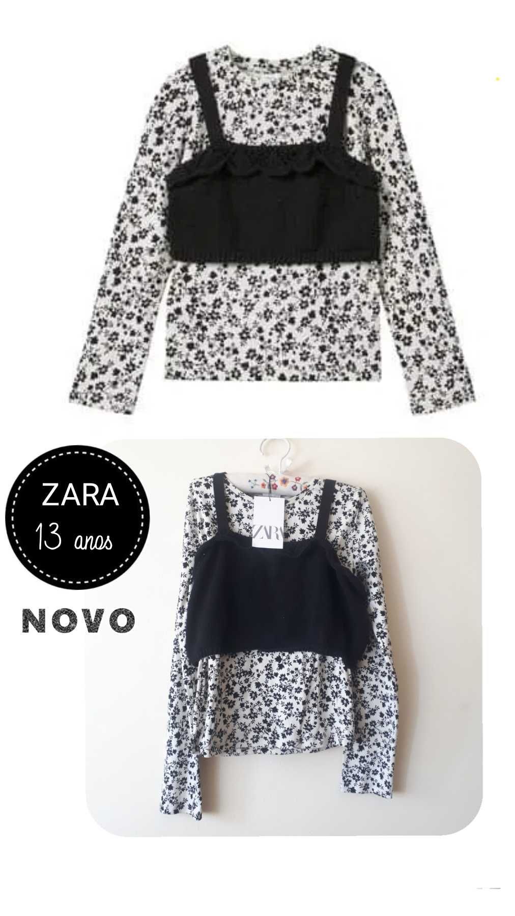 Blusa ZARA com sobreposição em malha 13-14 anos / Nova c/ etiquetas