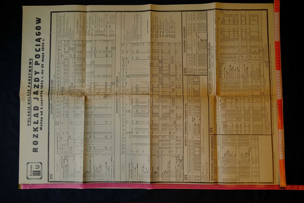 PKP - Rozkład Jazdy Pociągów - 1973r - Szczecin - Świnoujście Port