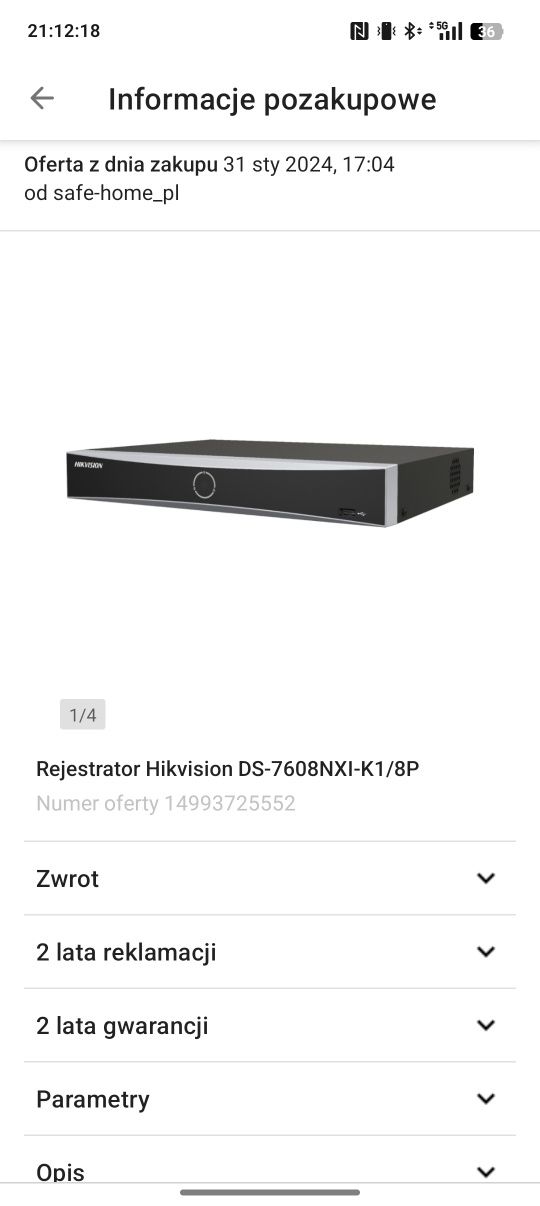 Rejestrator kamer hikvision accusense DS-7608NXI-K1/8P