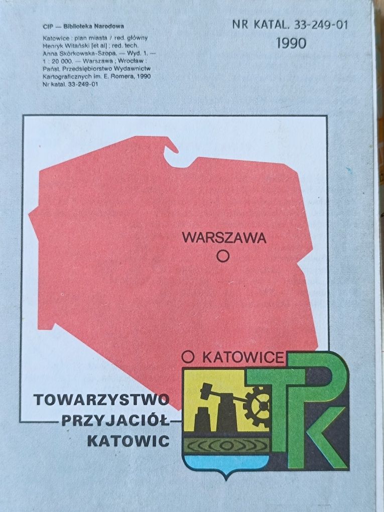 Stara mapa plan miasta Katowice 1990r.