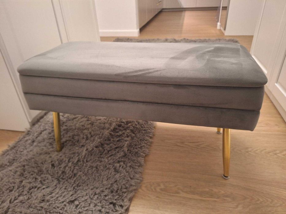 siedzisko/pufa/ława przedpokój/sypialnia szara złote nogi