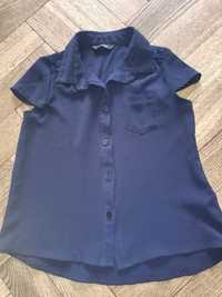 Granatowa koszula krótki rękaw z koronką dla dziewczynki 110/116