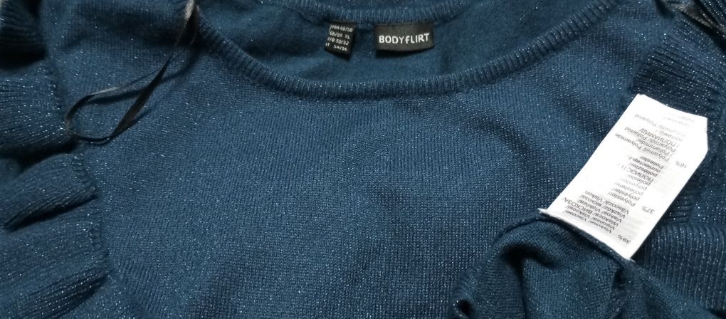 NOWY błyszczący sweter z falbanami r. 48/50  BONPRIX